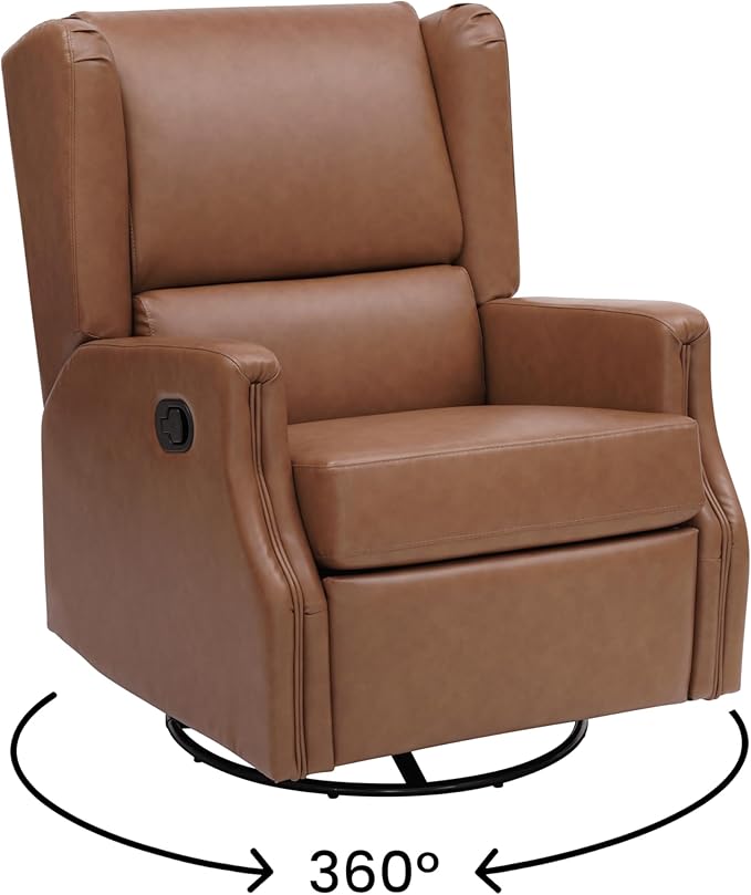 Flash Furniture Omma Swivel Glider Rocking Recliner Manual Wingback Recliner with 360 Degree Swivel for Living Room Bedroom or Nursery Cognac LeatherSoft