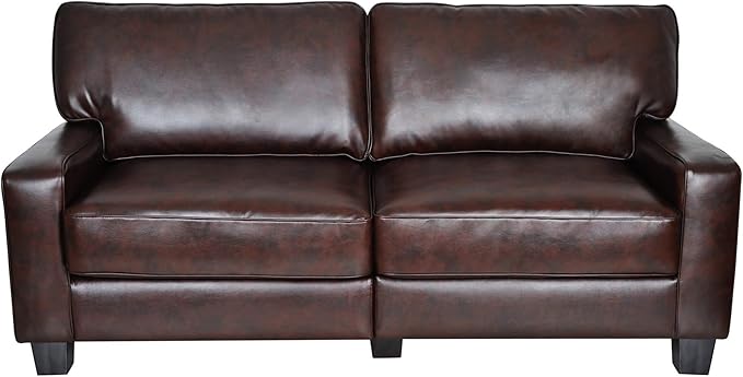 Serta Palisades 73 Track Arm Sofa Durable Bonded Leather Soft Pillow Back Pocket Coil Seat Cushions Loveseat or Couch for Small Spaces Living Rooms or Bedrooms Chestnut Brown