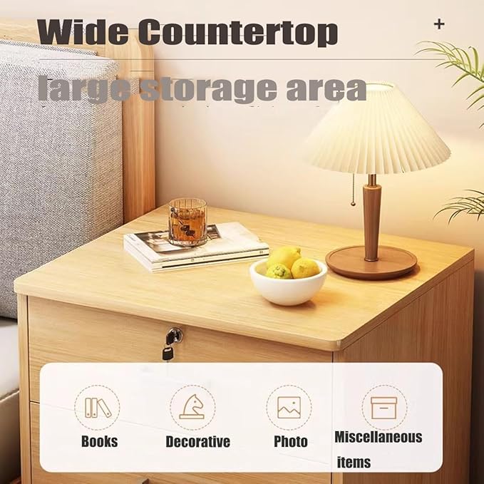 Mobile 3-Drawer File Cabinet White/Black Filing Cabinet with Lock Wood Vertical Filing Storage Cabinet Office Home 14.5x13.4x23.2IN Under Desk File Cabinet Legal/Letter File Folders(Oak)