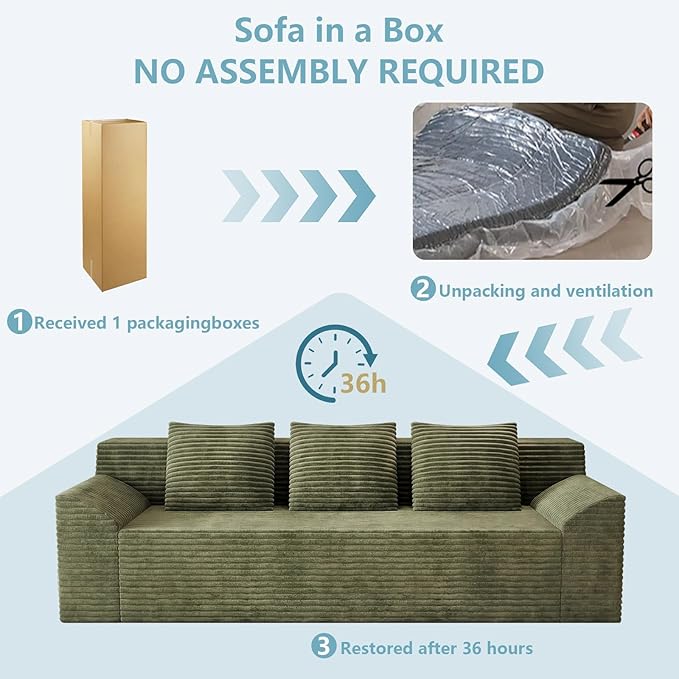 71Cloud Loveseat SofaModern 2-Seater Boneless Couch with 3Pillows &amp Side PocketSoft Corduroy Love seatCompressed FoamDeep SeatNo Assembly for Living RoomBedroomApartment(Tilted ArmrestGre