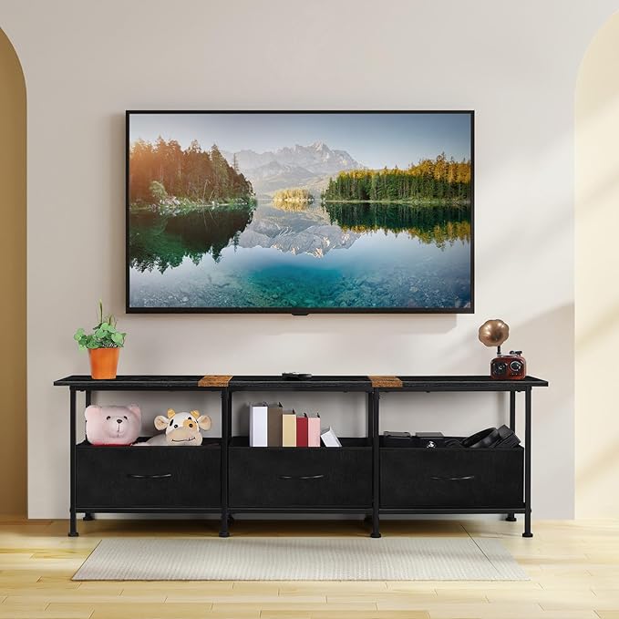 ETELI Small TV Stand for Living Room Entertainment Center with Storage TV Consoles Tables with Fabric Dressers for Bedroom 50/55/60 inch Television