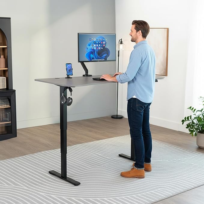 VIVO Electric 63 x 32 in Standing Desk Touch Screen Adjustment 220 lb Frame Support 2E Series Dark Gray Top Black Frame DESK-KIT-2EBG