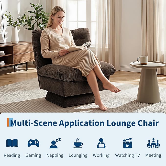 GarveeHome Chenille Swivel Accent Chair360°Comfy Modern Sofa Chair with Oversize Base20.8in Extended Seat with Cozy Cotton Filling300Lb Max Load Accent Chair for Living Room Bedroom Office