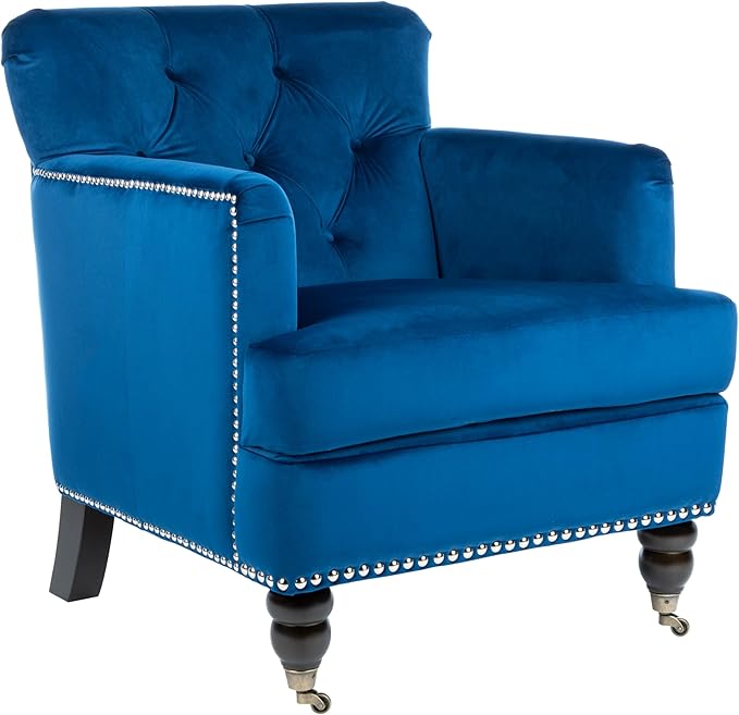 Safavieh Home Colin Navy Velvet and Espresso Tufted Club Chair