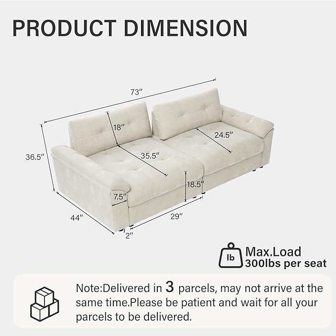 Oversized Modular Sectional Sofa with Adjustable Back Modern Comfy Sectional Couch with Storage Ottoman Deep Seat Chenille Cloud Couch for Living Room 2 Seater Beige