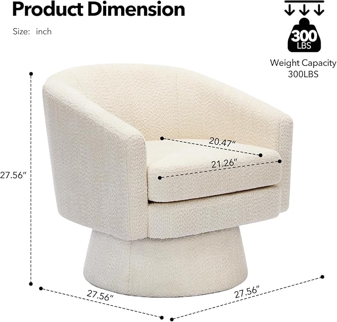 Modern Swivel Accent Chair 360° Barrel Chair with Armrests Comfy Upholstered Round Armchair Single Sofa for Living Room Bedroom or Office Beige