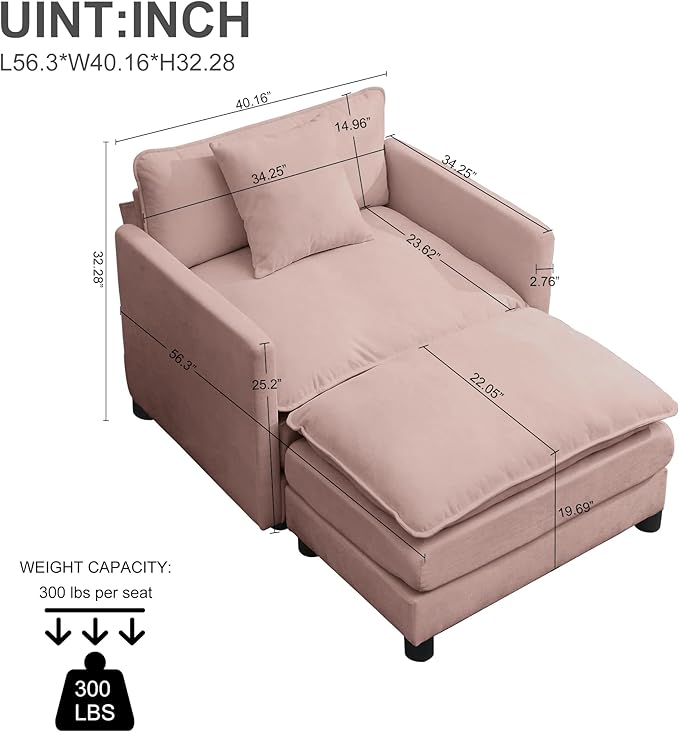 Modern Accent Chair with Ottoman Set for Small Spaces Comfy Polyester Barrel Reading Chair - Ergonomic Design Non-Slip Feet Easy Assembly for Living Room Bedroom Adults (Pink)