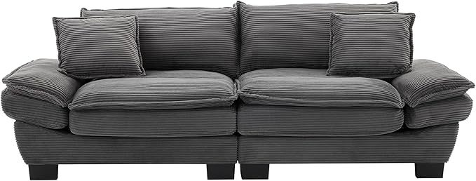 KEIKI Loveseat Sofa 84 Corduroy Upholstered Couch with Deep Seat and 2 Pillows Modern Loveseat Sofa Couch for Small Spaces Living Room Apartment Office Grey