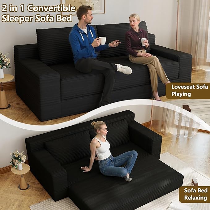 70.78 Loveseat Sofa Modern Small Corduroy Couch Comfy Deep Seat for Living Room Bedroom Apartment Home Office No Assembly Black