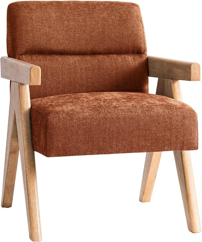 HULALA HOME Modern Accent Chair Upholstered Arm Chair with Solid Wood Frame Comfortable Padded Seat and Back for Living Room Bedroom Rust