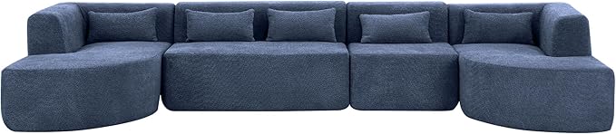 Modern 143.7 Upholstered Sectional SofaFree-Combined Sofa Couch with Two Chaise Lounge and Five Back Pillowsfor Living Room Bedroom (Blue#4)