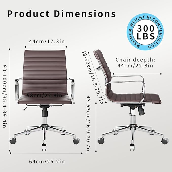 Arm Chair Ergonomic Office Chair with Wheels and Armrests Adjustable Heavy-Duty Swivel Chair for Home and Office Wide 22.83in Seat for Women and MenBrown