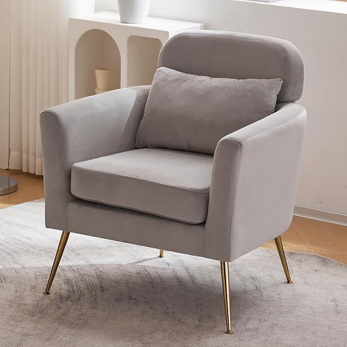 Accent Chair Light Gray Chair with Ottoman Comfy ArmChair Footrest Set Comfortable Living Room Chairs Club Tub Sofa Chair for Reading Room Lazy Chair with Ottoman Accent Lounge Chair with Footstool