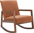 Mid Century Rocking Chair with Wood Frames Faux Leather Upholstered Farmhouse Living Room Chair for Living Room Bedroom Burnt Orange