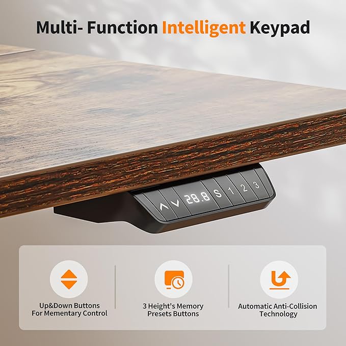BANTI 40'' Electric Height Adjustable Standing DeskSit Stand up DeskErgonomic Sit-Stand Desk for Home OfficeRustic Brown Top