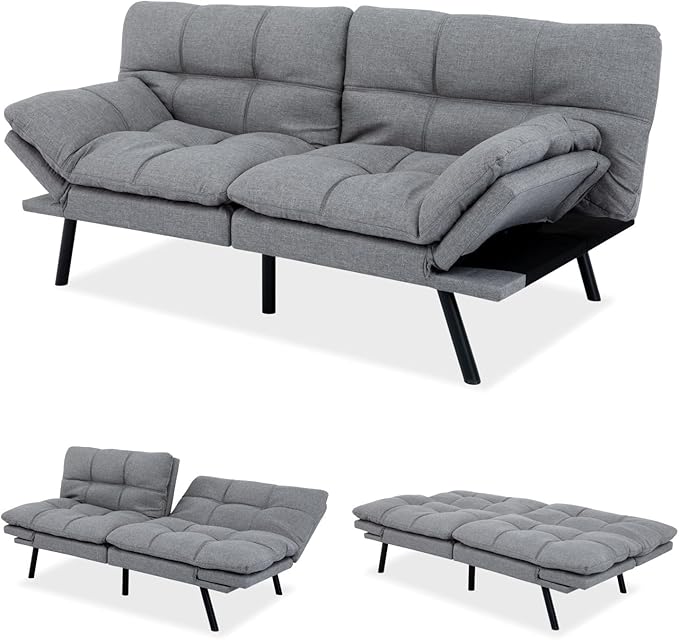 MUUEGM Futon Sofa Bed 71 Convertible Linen Memory Foam Couch Bed Modern Backrests Armrests Love Seat for Living RoomApartmentOfficeLight Grey Sleeper Couch