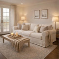 89 3 Seater Sofa for Living Room Deep Seated Comfy Couch High Back Suppor Removable Washable Couches Modern Farmhouse Rolled-Arm Sofas - Beige