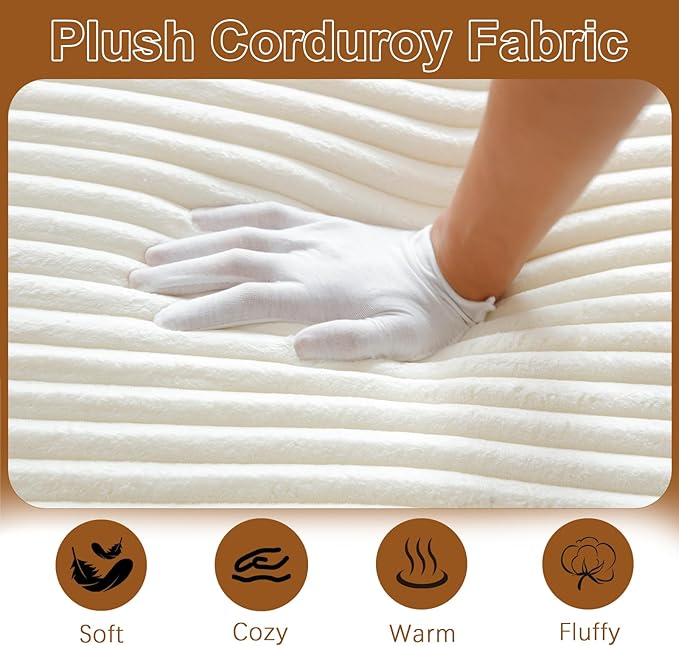 53 Oversized Chaise Lounge Chair Indoor Modular 3-in-1 Corduroy Boneless Chair Cloud-Like Cozy Comfy Sofa Bed Sleeper Couch for Reading Living Room Bedroom Beige