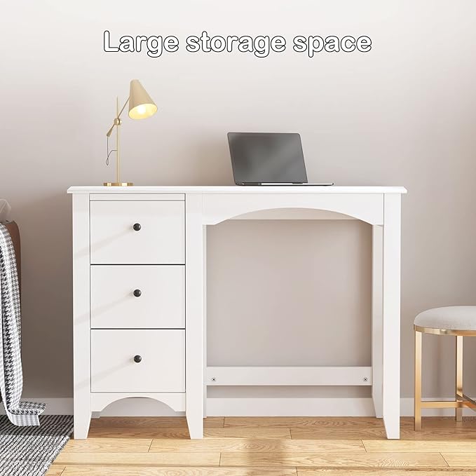 sogesfurniture 37.4inches Makeup Vanity Table with Drawers Computer Desk Writing Study Desk for Home Office Dressing Table White