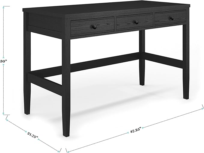 Martha Stewart Rhett Home Office Desk with 3 Drawers and Tapered Legs in Black with Oil Rubbed Bronze Hardware