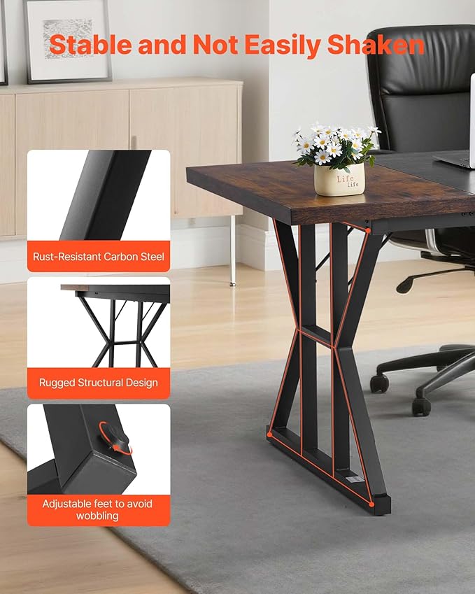VEVOR Executive Desk 70.9 x 31.5 inch Large Computer Desk PC Workstation for Home Office Modern Simple Wood Laptop Study Writing Table Metal Frame Business Furniture Rustic Brown and Black