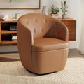 360° Swivel Leather Accent Chair Modern Barrel Club Chair with Leather Upholstery and Sturdy Base Comfortable Armchair for Living Room Bedroom Reading Nook Brown