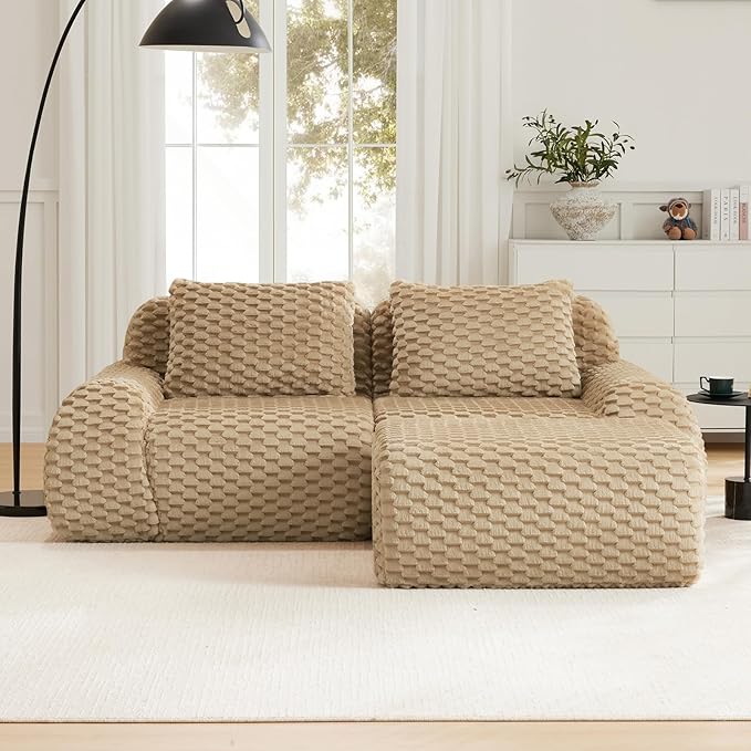 82 Modular Sectional Sofa Couch Flannelette Upholstery Boneless Couch Loveseat with Ottoman Modern L Shaped Sectional Couches for Living Room Apartment &amp Movie Room No Assembly Camel
