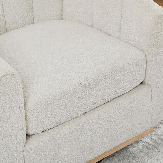 32 W Swivel Barrel Chair Boucle Chenille Accent Chair Upholstered Tufted Club Armchair Single Sofa Chairs with Metal Base for Living Room Family Room Bedroom Lounge Area Office (Ivory)
