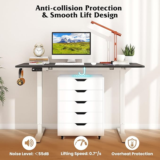 Giantex Electric Standing Desk 48 x 24 Height Adjustable Sit Stand Computer Workstation with 2 Memory Heights Headphone Hook Anti-Collision Design Home Office Computer Desk (Black+White)