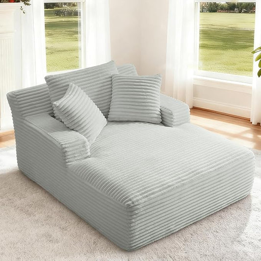 67 Oversized Chaise Lounge Chair Indoor Corduroy Boneless Chaise Lounge Sofa Chair with Pillows &amp Wide Armrest Deep Seat Fluffy Reading Chairs Cloud Couches for Living Room Light Grey