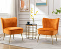 CIMOTA Velvet Accent Chairs Set of 2 Modern Armless Slipper Wingback Single Sofa Side Comfy Corner Chair with Golden Legs for Living Room Bedroom Orange