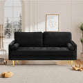 67 Modern Velvet Loveseat Sofa Couch Mid-Century Tufted Upholstered Small Love Seat Couch with 2 Pillows &amp 4 Golden Legs 2-Seats Couches for Compact Space Living Room Apartment (Black)