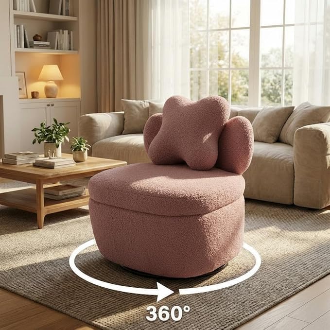 Teddy Velvet Swivel Accent Chair with Storage 360° Rotating Ergonomic Armchair Scratch-Resistant Upholstered Sofa Chair for Living Room Bedroom Nursery Apartment or Small Spaces 300 lbs Capacity