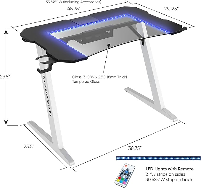Dardashti Gaming Desk PC Computer Desk Home Office Desk Gaming Table Z Shaped Gamer Workstation with Cup Holder and Headphone Hook Z1-21 Arctic White