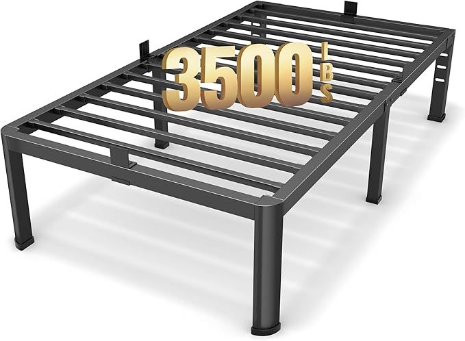 16 Inch Twin Size Metal Platform Bed Frame with Round Corners Storage Space Under High Bed Frame-Heavy Duty Steel Slats Support Noise Free - Easy Assembly - No Box Spring Needed