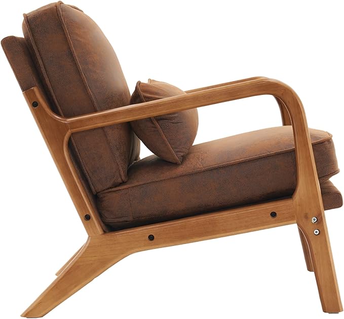Mid-Century Armchair with Solid Wood FrameLiving Room Chair with Extra-Thick Padded Backrest and Seat CushionSingle Sofa Chairs with Non-Slip Feet105° Slop BackLinen Accent Chair for ClubOffice