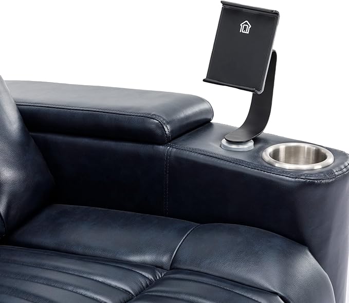 270° Power Swivel Recliner Home Theater Seating With Hidden Arm Storage and LED Light Strip Cup Holder 360° Swivel Tray Table and Cell Phone Holder Soft Living Room Chair Blue