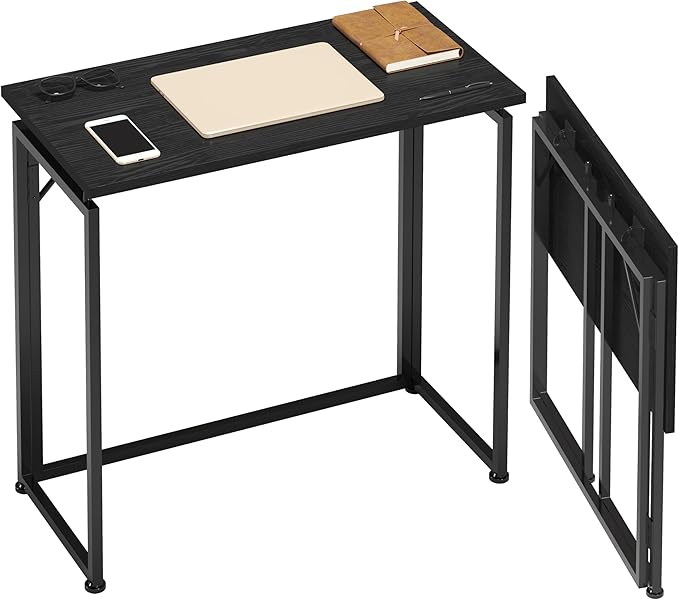 31.5 Wide Folding Desk for Small Spaces Compact Folding Table for Bedroom Apartment Study or Dorm Ideal for Living Room TV Dinners Side Table Use Laptop Desk No Assembly Required Black