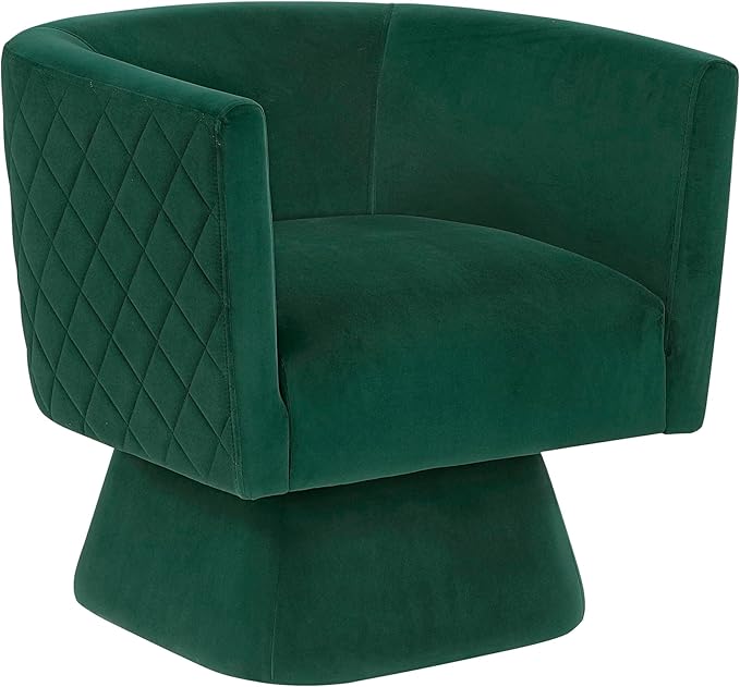 Lexicon 360 Degree Swivel Accent Chair Modern Comfy Velvet Barrel Chair Diamond Stitched Details Plush Foam Cushions Metal Swivel Base for Living Room/Bedroom/Apartment/Office Green