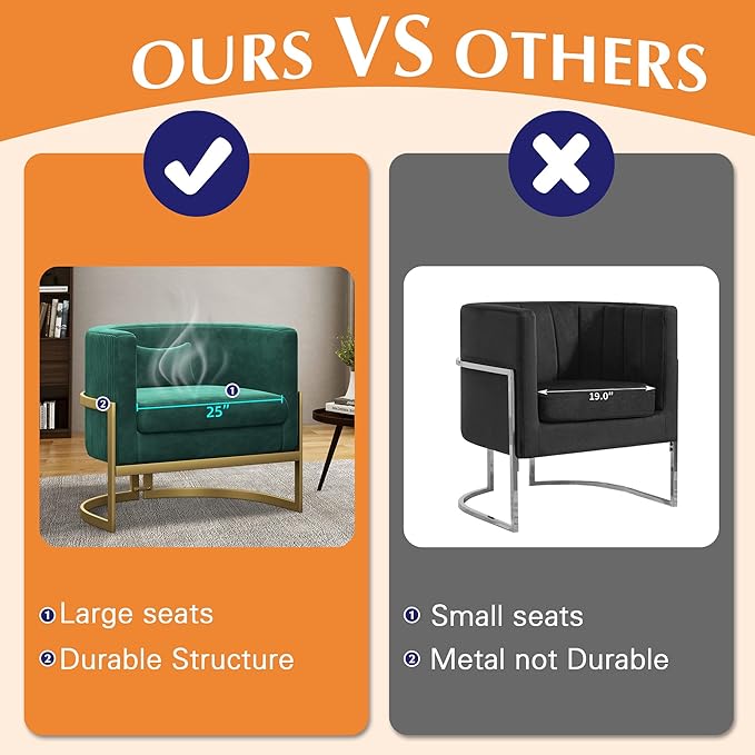 Alunaune Modern Living Room Chair Velvet Barrel Accent Chairs Armchair Upholstered Lounge Chair Mid Century Tub Bucket Club Side Chair Sofa for Bedroom-Green