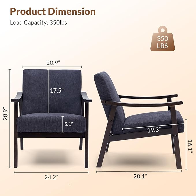 Rovibek Accent Chair for Bedroom - Midcentury Modern Accent Chair with Arms Upholstered Armchair with 5.1in Thick Foam Comfy Chairs for Living Room