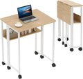 Folding Desk Small Rolling Desk with Storage Shelf24.8 Inch Foldable Computer Table with WheelsPortable Office Desk for Small Space Sofa TableEasy to FoldWriting Work Office Computer DeskOak