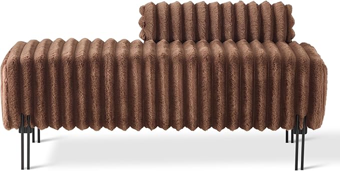 49.6'' Loveseat Sofa Modern Faux Fur 2-Seater Couch with Adjustable Backrest Comfy Bench for Entryway End of Bed Boutique Dressing Room Bedroom (Brown).