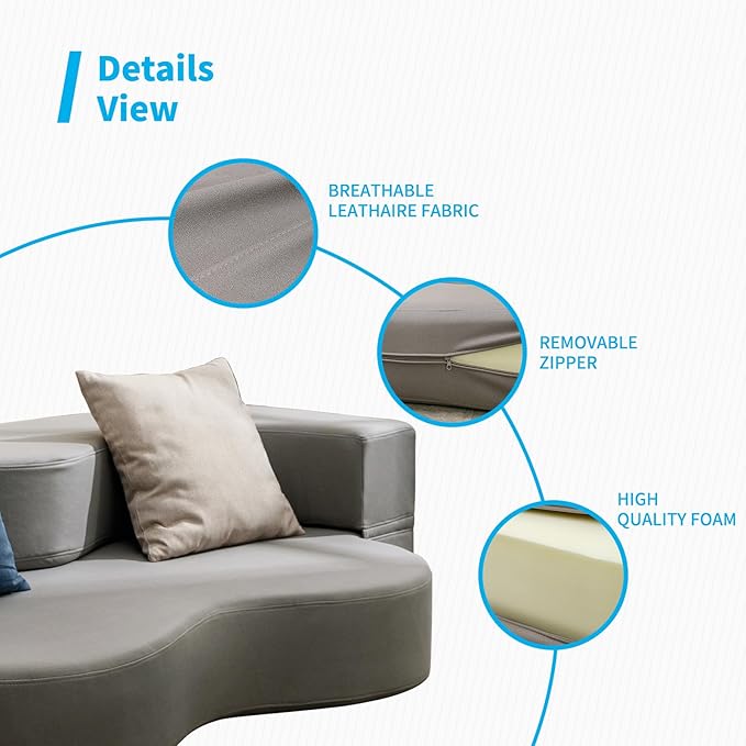 Mjkone 78 Width Queen Size Floor Sofa Bed Fold Out Couch with Memory Foam Matress Stylishly Upholstered Convertible Futon Sleeper Bed with Washable Cover for Living Room Guest Room Light Gray