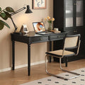 Solid Wood Computer Desk with Double Drawers Black Vintage Rubber Wood Writing Desk for Home Office 47.2