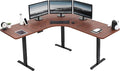 VIVO Electric Height Adjustable 71 x 71 inch Curved Corner Stand Up Desk Dark Walnut Table Top Black Frame Memory Controller L-Shaped Workstation E3C Series DESK-KIT-E3CBD