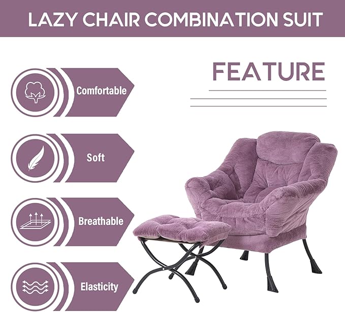 LITA Lazy Chair with Ottoman Modern Accent Leisure Upholstered Sofa Chair Lounge Reading Chair with Armrests and a Side Pocket for Living Room Bedroom &amp Small Space