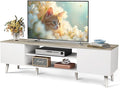 WLIVE Mid-Century Modern TV Stand for 65 70 Inch TV Entertainment Center with Storage Adjustable Shelves &amp Soft-Close Media TV Console for Living Room/Bedroom Greige White