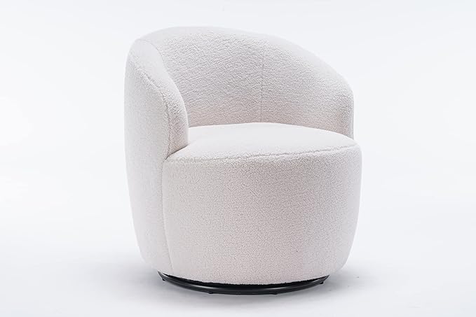 Modern Swivel Accent Armchair Comfy Round 360° Swivel Chair with Armrest Round Accent Chair for Living Room Bedroom Office (Upholstered Ivory White)