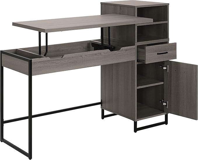 OSP Home Furnishings Hagney Lane Worksmart Sit-to-Stand Desk with 3 Adjustable Positions and Extra Shelves Farm Oak